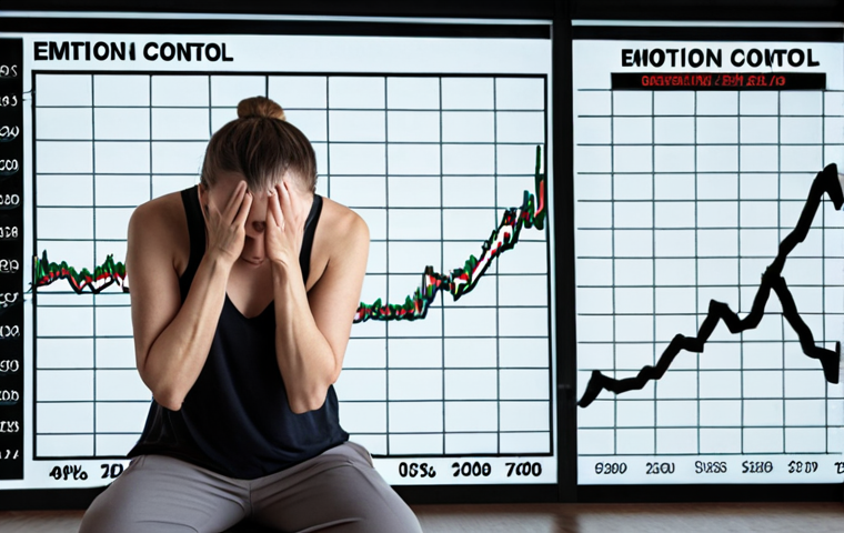 **
"A split image. On one side, a stressed person clutching their head while looking at a sharply declining stock chart. On the other side, a calm person meditating with a gently rising chart in the background. The words 'Emotion Control' overlay the image. Style: Realistic, slightly desaturated colors."
**